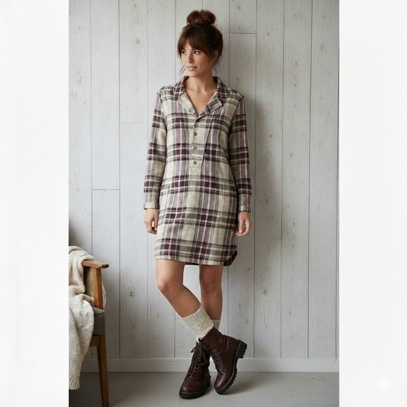 Roots Dresses & Skirts - Vintage Roots Plaid Flannel Shirt Dress Xs  Tartan Cozy Tunic